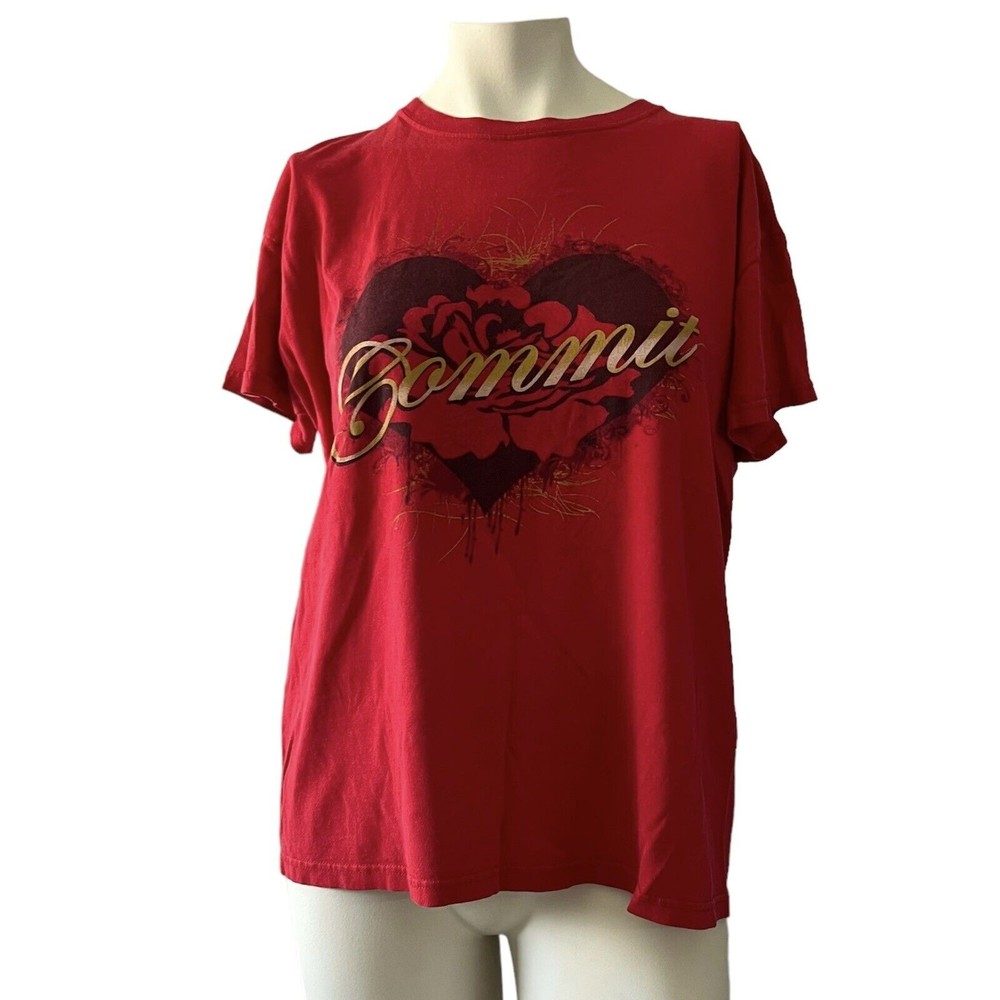 Anvil T Shirt Women's Large Floral Red Short Sleeve Crew Neck Pullover